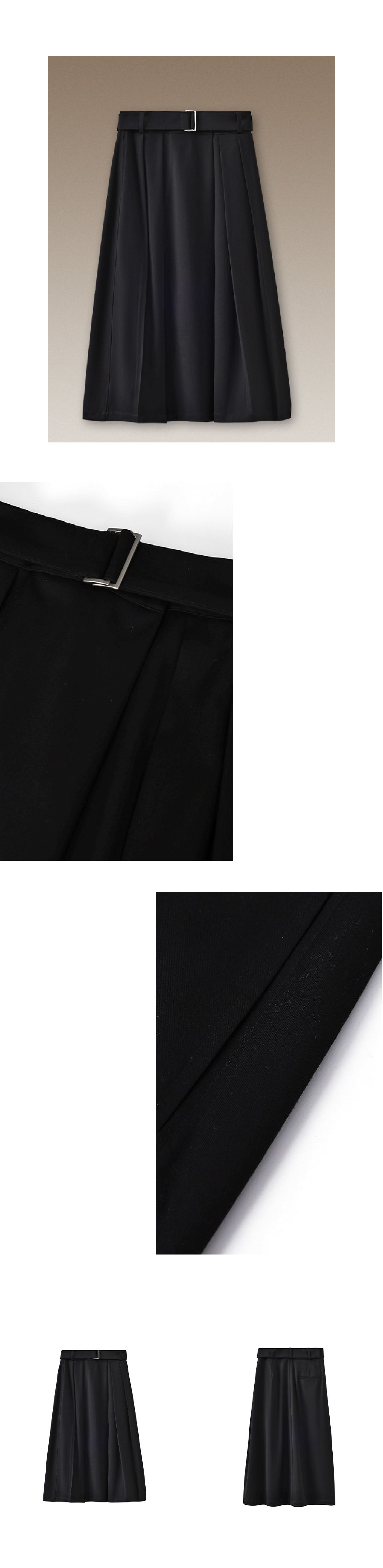 簡約法式高腰中長A字顯瘦通勤不挑人百褶腰帶半身裙女