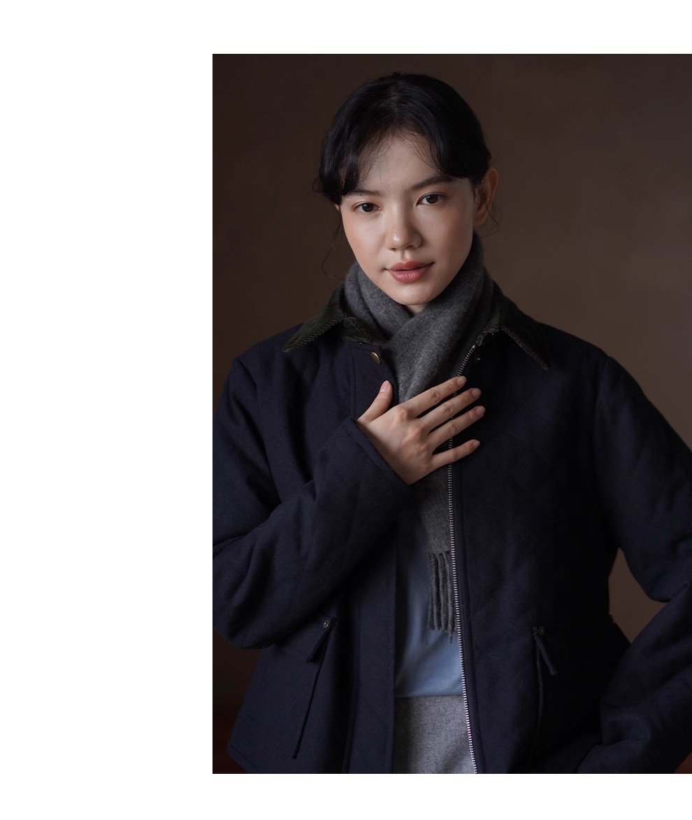 復古英倫配色撞色燈芯絨翻領正肩短款菱形格絎棉外套女