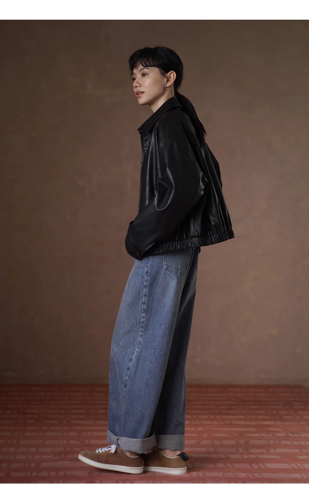 風度溫度並存寬鬆輪廓復古環保夾棉加厚保暖皮衣外套女