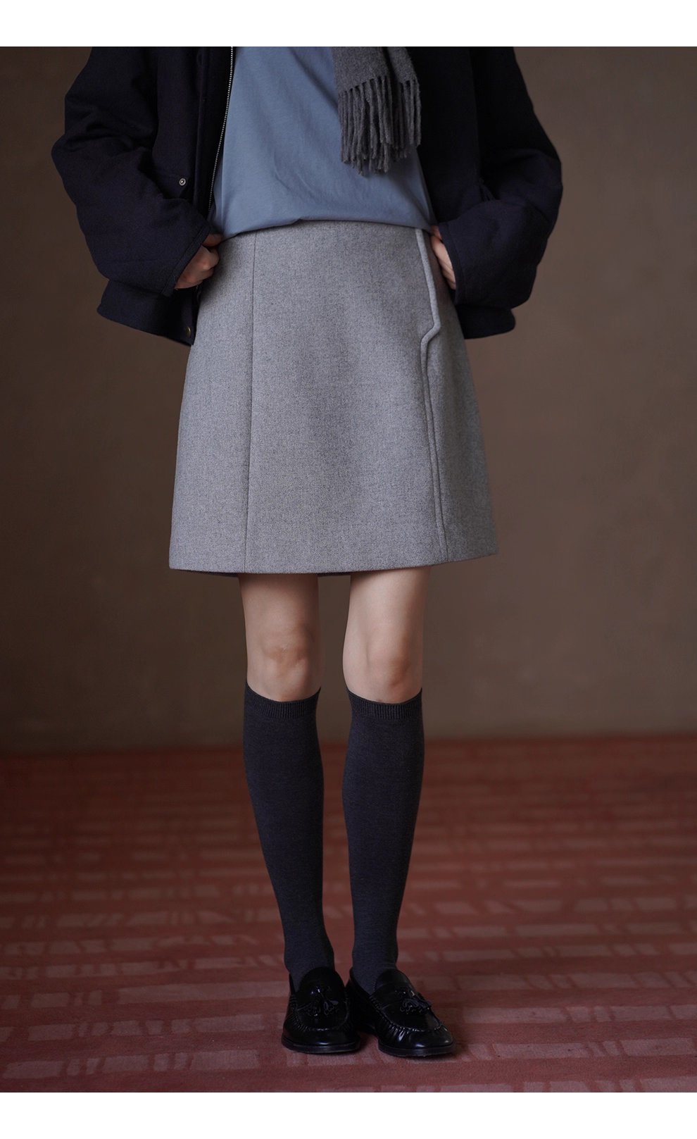 打破單調前片分割設計高腰短版顯瘦A字通勤毛呢半身裙女,打破單調前片分割設計高腰短版顯瘦A字通勤毛呢半身裙女,HBEW2022,打破單調前片分割設計高腰短版顯瘦A字通勤毛呢半身裙女,俐落剪裁,羊毛混紡