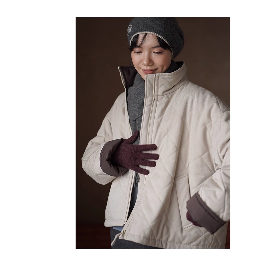 從容冬日保暖棉服立領廓形菱格絎線夾棉撞色顯瘦外套女