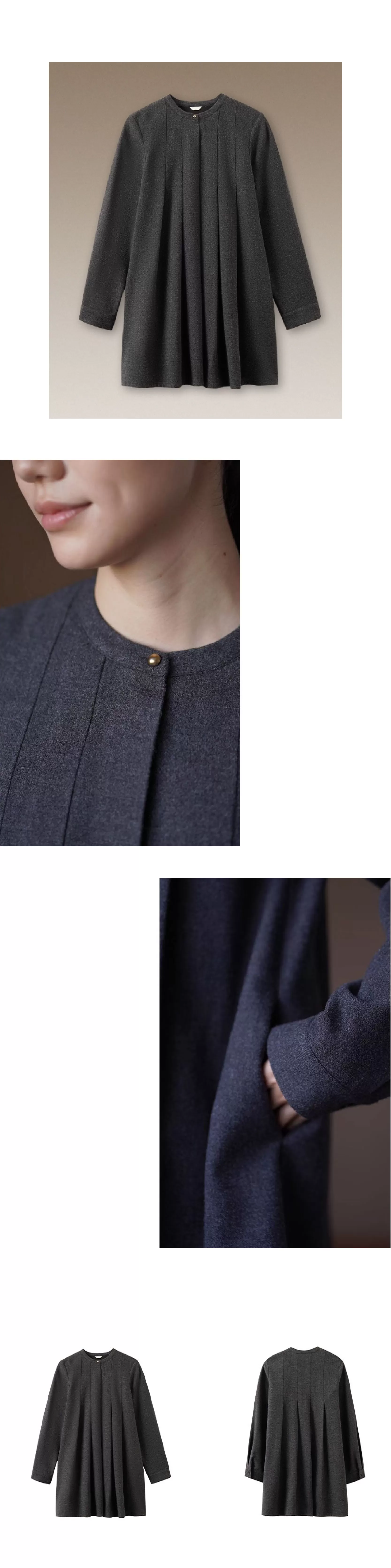 學院千金A字裙擺圓領半開門襟分割顯瘦短款加厚洋裝女