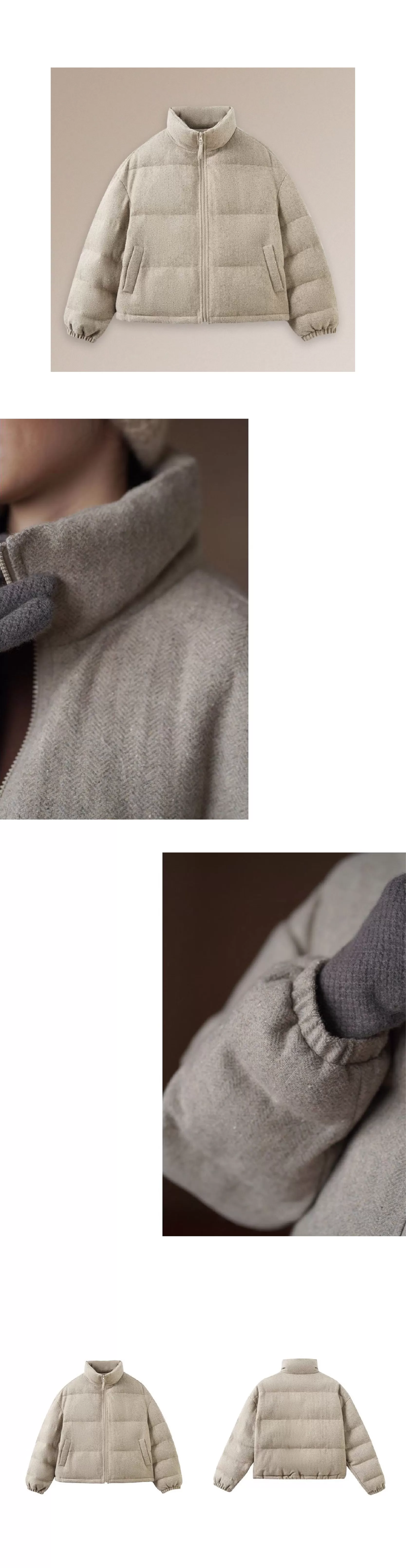 冬日盧森堡保暖外套羊毛夾花人字紋加厚短款休閒棉服女