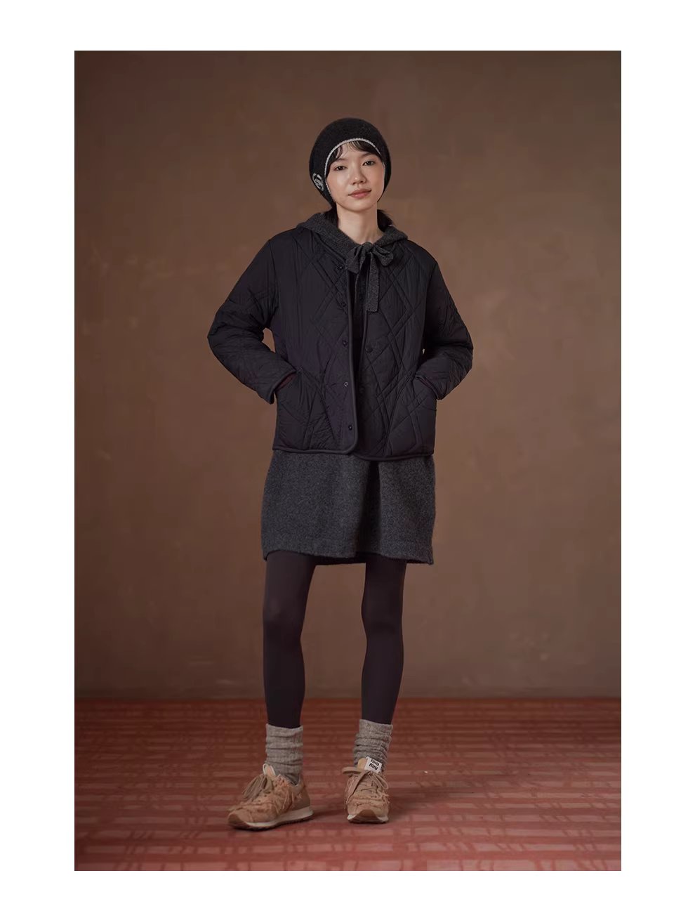 柔軟蓬鬆水洗拉毛工藝羊毛混紡連帽寬鬆顯瘦針織洋裝