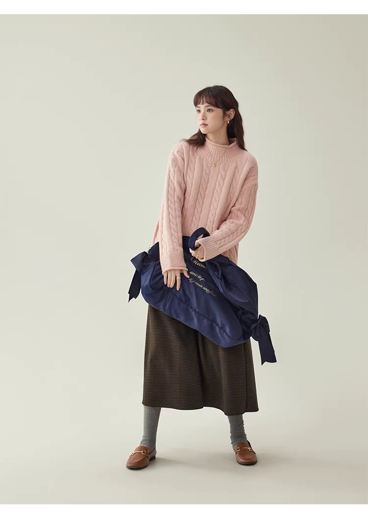 減齡粉紅高領麻花毛衣女25冬季新款捲邊長袖上衣,減齡粉紅高領麻花毛衣女25冬季新款捲邊長袖上衣,HBEW1146,減齡粉紅高領麻花毛衣女25冬季新款捲邊長袖上衣,高領毛衣,麻花針織