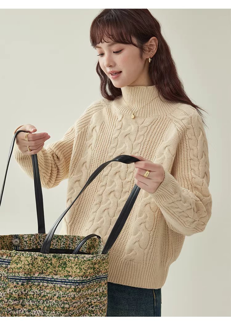 韓系杏色麻花高領毛衣女25冬季新款寬鬆長袖上衣,韓系杏色麻花高領毛衣女25冬季新款寬鬆長袖上衣,HBEW1156,韓系杏色麻花高領毛衣女25冬季新款寬鬆長袖上衣,高領毛衣,麻花針織