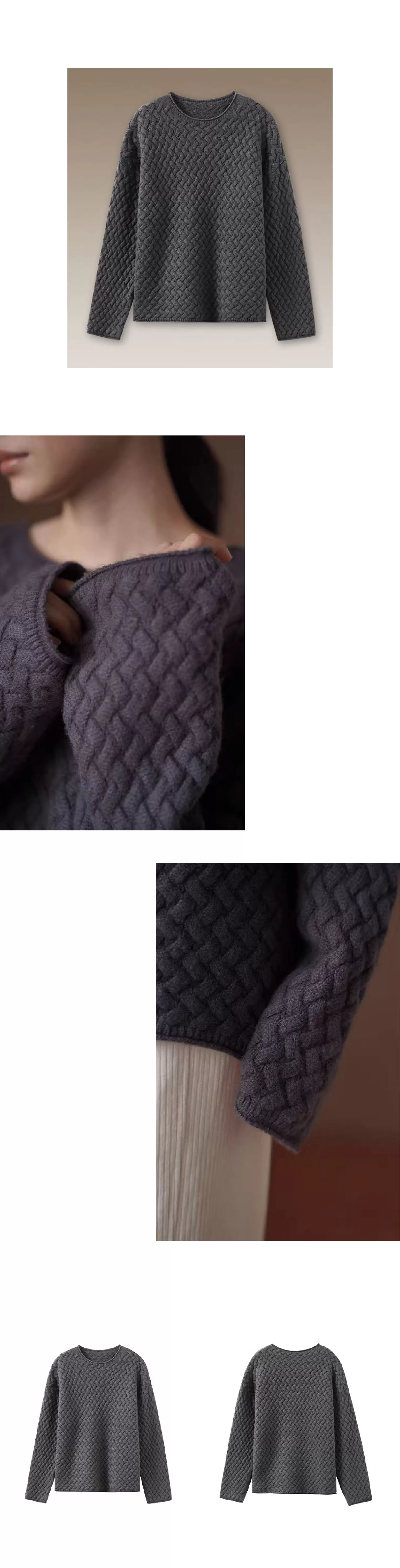 慵懶鬆弛立體編織提花肌理柔軟100羊毛寬鬆顯瘦圓領毛衣,慵懶鬆弛立體編織提花肌理柔軟100羊毛寬鬆顯瘦圓領毛衣,HBEW1165,慵懶鬆弛立體編織提花肌理柔軟100羊毛寬鬆顯瘦圓領毛衣,立體編織,羊毛100%