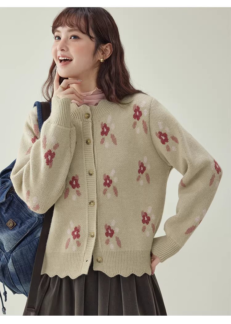 漸層小花加厚毛衣開襟衫女冬季新款蕾絲單排扣上衣,漸層小花加厚毛衣開襟衫女冬季新款蕾絲單排扣上衣,HBEW1196,漸層小花加厚毛衣開襟衫女冬季新款蕾絲單排扣上衣,花邊衣襬,小花針織