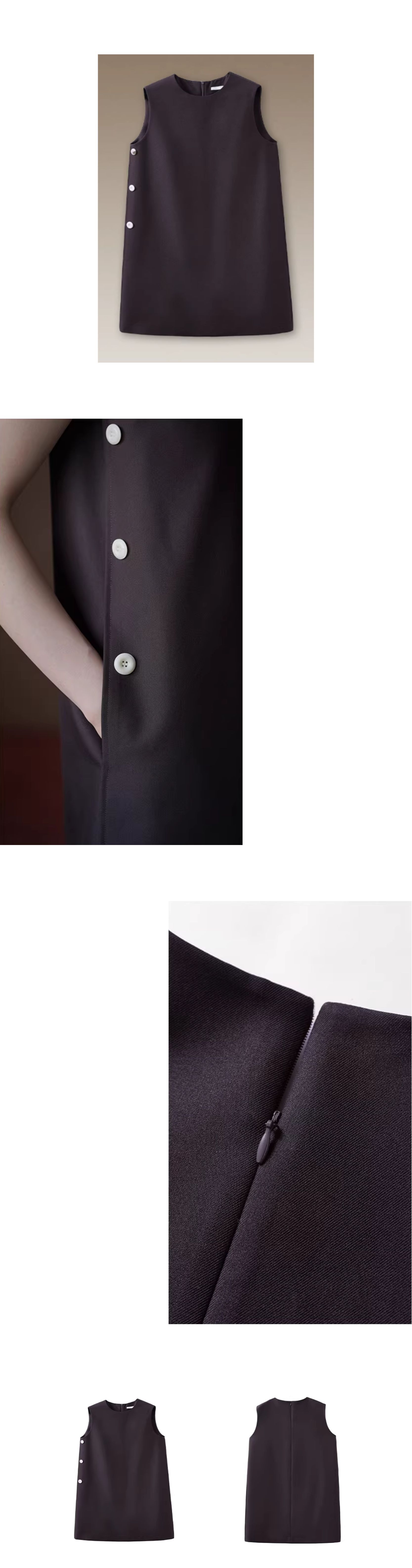 濃鬱撞色側縫琴扣設計短版疊穿圓領小個子背心洋裝,濃鬱撞色側縫琴扣設計短版疊穿圓領小個子背心洋裝,HBFS7010,濃鬱撞色側縫琴扣設計短版疊穿圓領小個子背心洋裝,舒適抗皺,適各身形