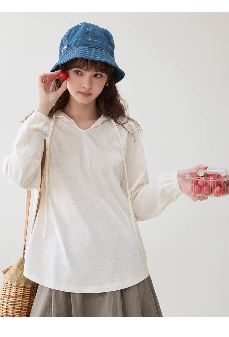 彩織小v領連帽插肩袖T恤女春季新款減齡寬鬆上衣,彩織小v領連帽插肩袖T恤女春季新款減齡寬鬆上衣,HBFS1035,彩織小v領連帽插肩袖T恤女春季新款減齡寬鬆上衣,V領連帽,寬鬆舒適
