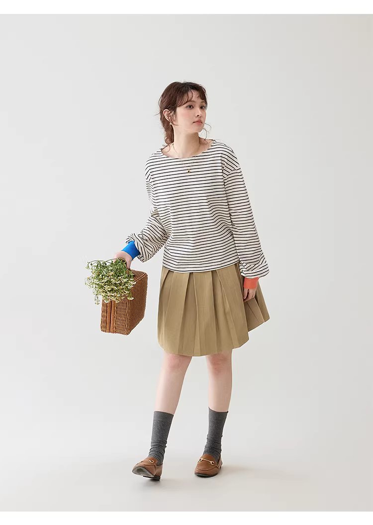 撞色條紋燈籠袖純棉T恤女春季新款寬鬆百搭上衣,撞色條紋燈籠袖純棉T恤女春季新款寬鬆百搭上衣,HBFS1042,撞色條紋燈籠袖純棉T恤女春季新款寬鬆百搭上衣,撞色拼接,全棉面料