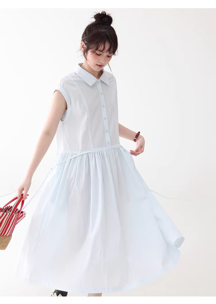 純色繫帶收腰大擺洋裝女26夏季新款polo領長裙,純色繫帶收腰大擺洋裝女26夏季新款polo領長裙,HBFS7017,純色繫帶收腰大擺洋裝女26夏季新款polo領長裙,襯衫洋裝,天絲混棉