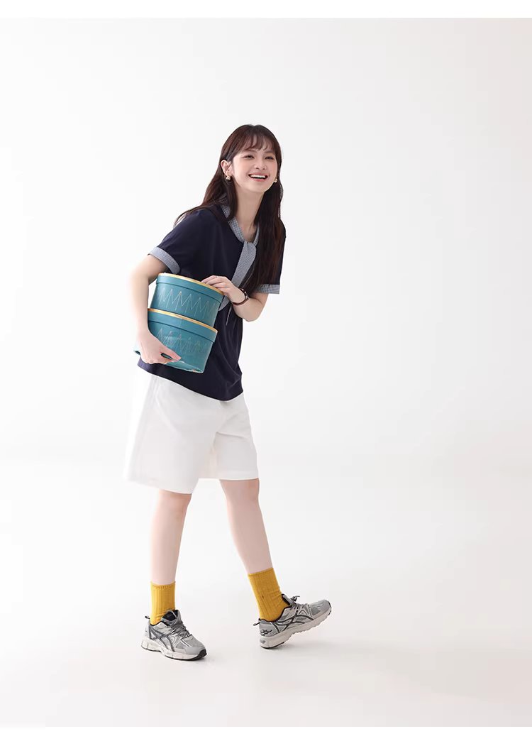 拼接格紋綁帶領短袖T恤女夏季新款時尚減齡上衣,拼接格紋綁帶領短袖T恤女夏季新款時尚減齡上衣,HBFS1053,拼接格紋綁帶領短袖T恤女夏季新款時尚減齡上衣,領結造型,舒適面料