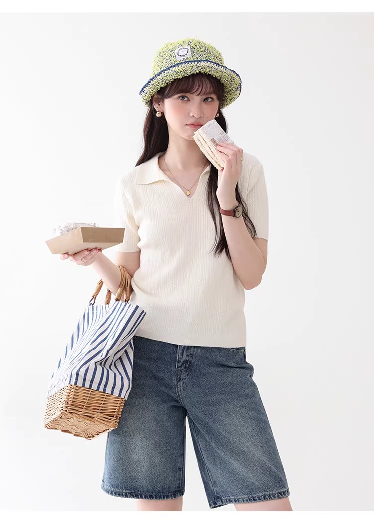 純色扭花翻V領短袖針織衫女26夏季新款溫柔顯瘦上衣,純色扭花翻V領短袖針織衫女26夏季新款溫柔顯瘦上衣,HBFS1054,純色扭花翻V領短袖針織衫女26夏季新款溫柔顯瘦上衣,V型翻領,修身版型