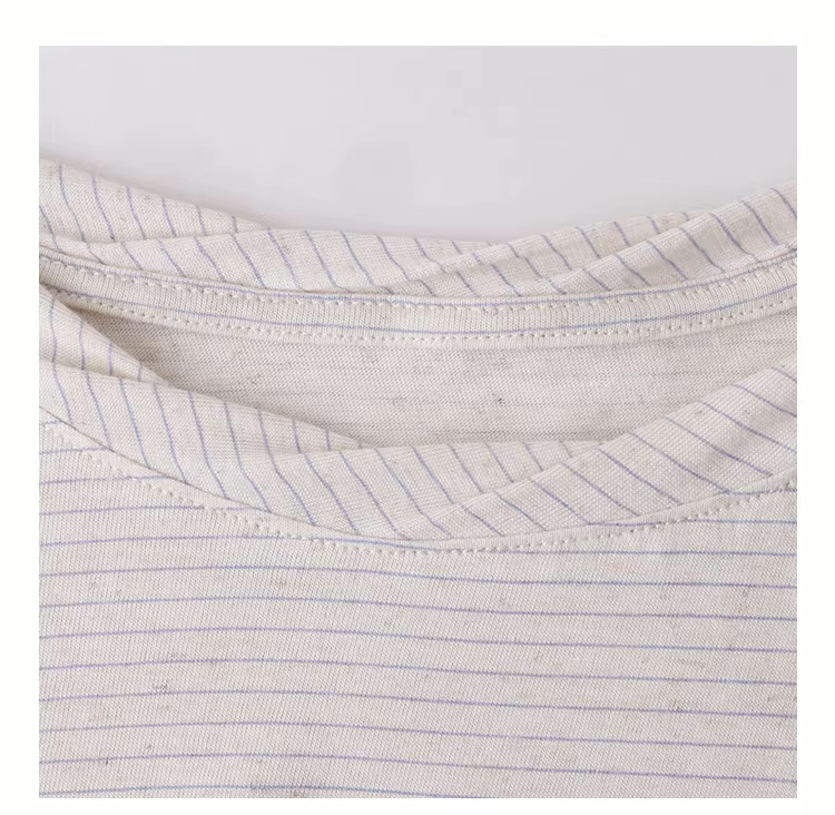 扭結圓領棉麻感條紋T恤女夏季新款寬鬆短袖上衣,扭結圓領棉麻感條紋T恤女夏季新款寬鬆短袖上衣,HBFS1089,扭結圓領棉麻感條紋T恤女夏季新款寬鬆短袖上衣,條紋造型,棉麻材質