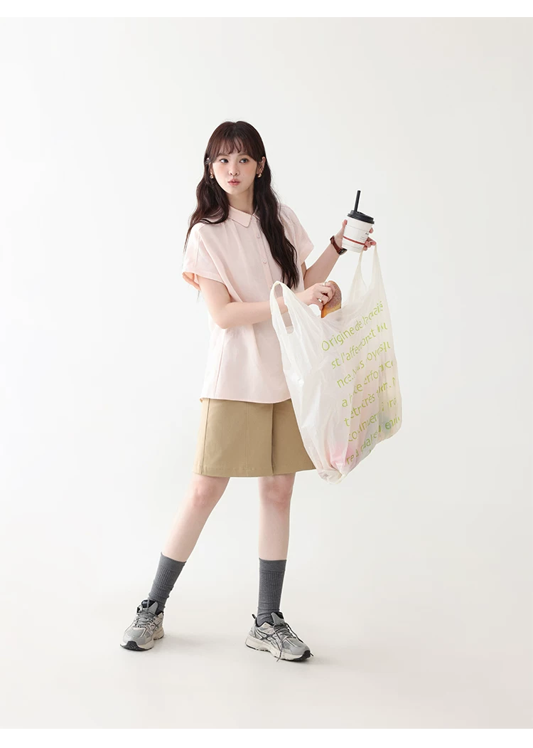 甜美純色小翻領短袖襯衫女夏新款寬鬆單排扣上衣,襯衫,韓系女裝,甜美純色小翻領短袖襯衫女夏新款寬鬆單排扣上衣,HBFS1100,甜美純色小翻領短袖襯衫女夏新款寬鬆單排扣上衣