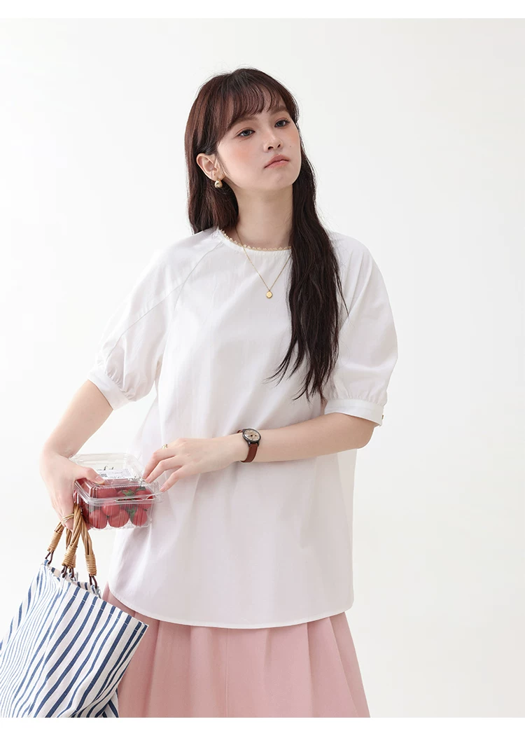 花邊領後排扣純棉襯衫女夏季新款設計感短袖上衣,花邊領後排扣純棉襯衫女夏季新款設計感短袖上衣,HBFS1107,花邊領後排扣純棉襯衫女夏季新款設計感短袖上衣,後背排扣,全棉面料