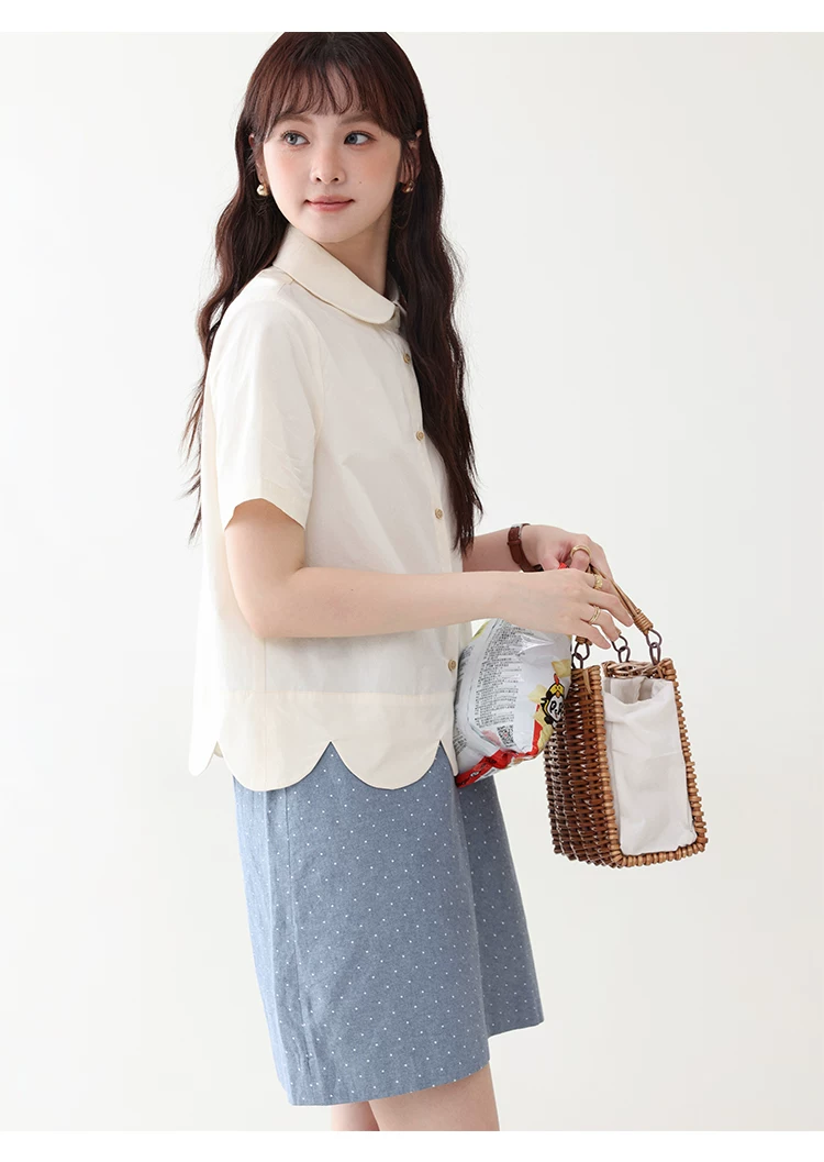 設計感波浪下擺純棉襯衫女夏新款減齡娃娃領上衣,設計感波浪下擺純棉襯衫女夏新款減齡娃娃領上衣,HBFS1112,設計感波浪下擺純棉襯衫女夏新款減齡娃娃領上衣,花邊衣襬,全棉面料