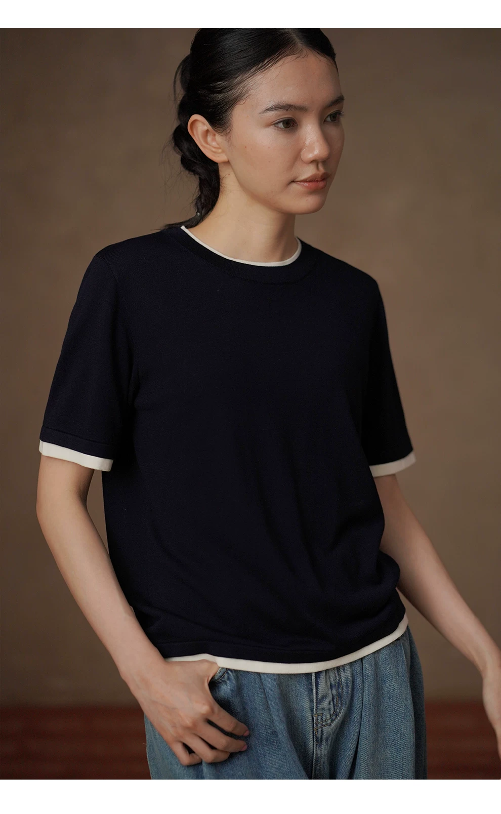 經典撞色透氣爽感100萊賽爾16針工藝圓領寬鬆短袖針織女,經典撞色透氣爽感100萊賽爾16針工藝圓領寬鬆短袖針織女,HBFS1156,經典撞色透氣爽感100萊賽爾16針工藝圓領寬鬆短袖針織女,材質天然,清爽透氣