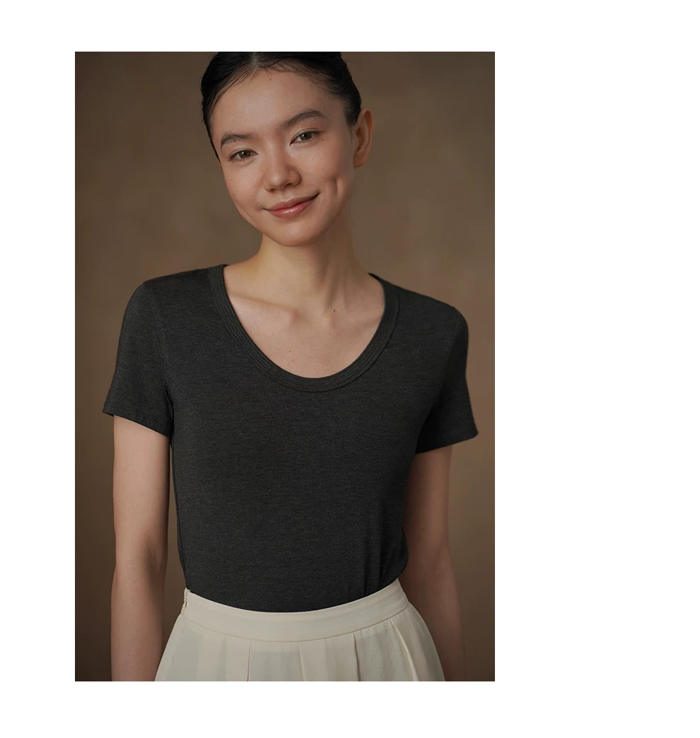 高知精緻通勤塔克線U領上衣顯瘦修身彈性短袖棉感T恤女,高知精緻通勤塔克線U領上衣顯瘦修身彈性短袖棉感T恤女,HBFS1204,高知精緻通勤塔克線U領上衣顯瘦修身彈性短袖棉感T恤女,彈性U領,合身顯瘦