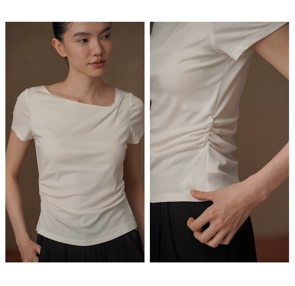 無死角細膩彈性收腰不對稱斜方領合身顯瘦短袖通勤T恤女,白色,無死角細膩彈性收腰不對稱斜方領合身顯瘦短袖通勤T恤女,HBFS1353,無死角細膩彈性收腰不對稱斜方領合身顯瘦短袖通勤T恤女,不對稱方領