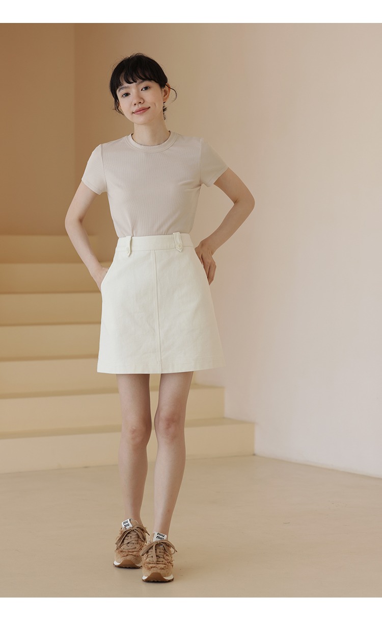 慕斯短裙顯比例高腰定製100%棉斜紋紗卡中長裙