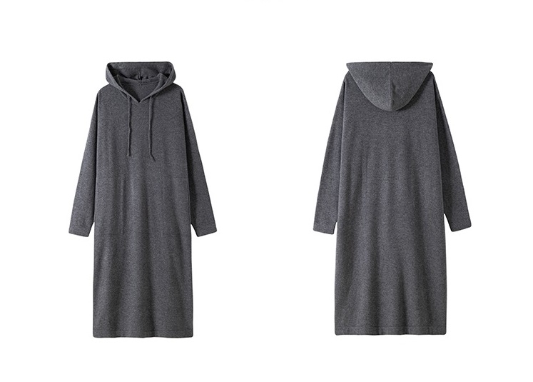 進口超細100%美利奴羊毛連帽寬鬆針織連身裙洋裝