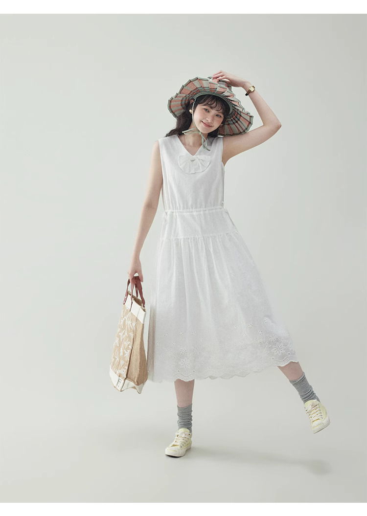 白色兩面穿無袖純棉洋裝女夏季新款提花背心裙