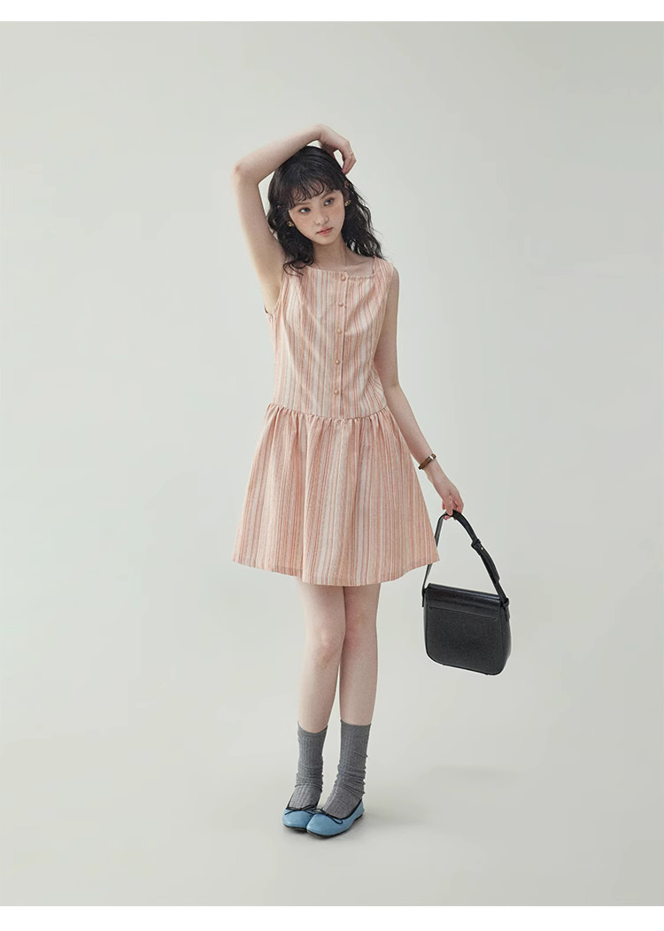 甜美圖案無袖背心洋裝女夏季新款顯瘦a字短裙