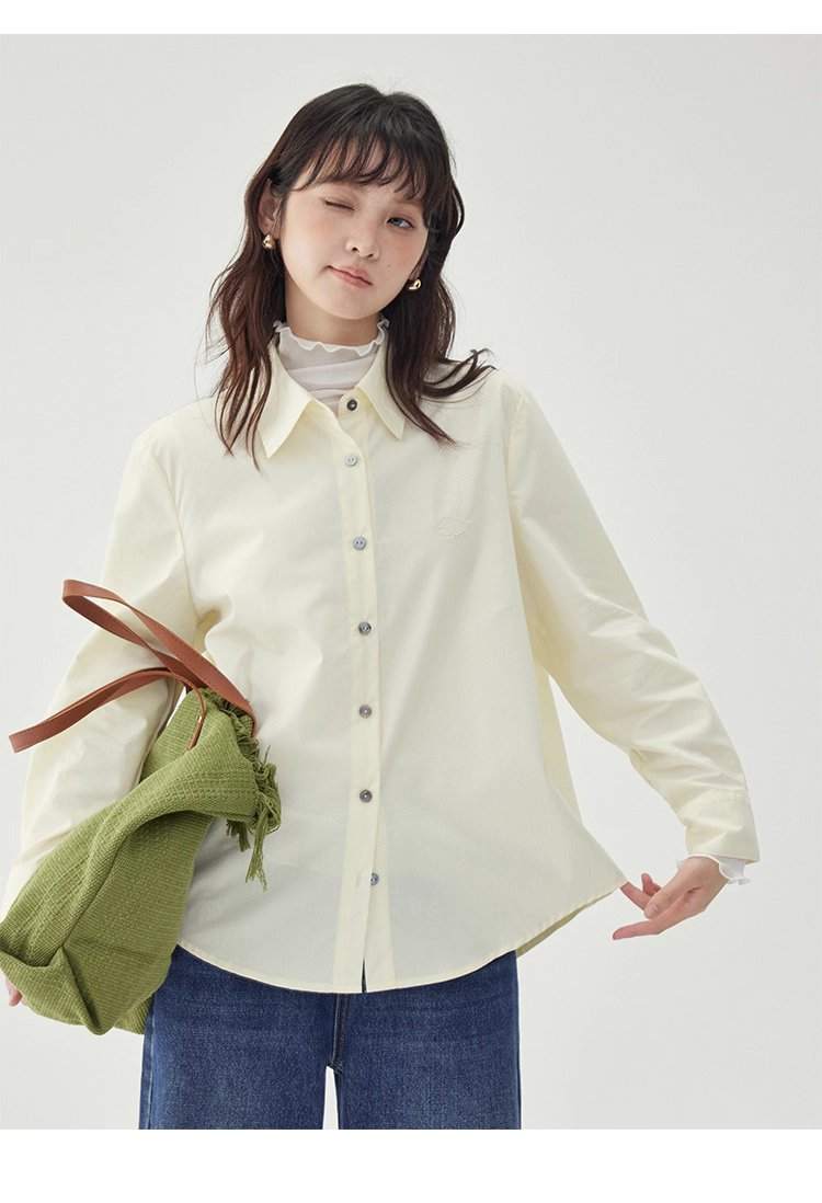 單排扣寬鬆繡襯衫女秋季新款慵懶長袖上衣