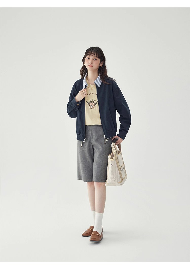 韓國翻領兩面穿拉鍊外套女秋季新款純棉長袖上衣