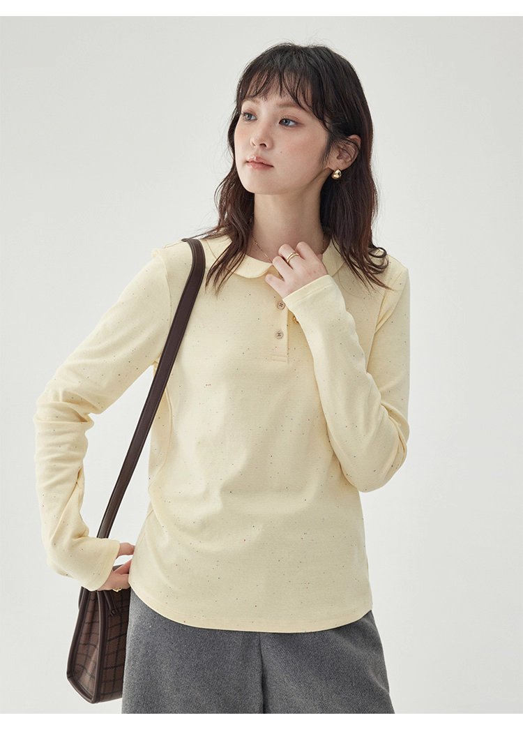 彩點小翻領長袖T恤女秋季新款時尚百搭上衣