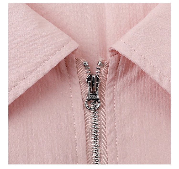 少女感粉紅拉鍊長袖外套女秋季新款翻領短版上衣