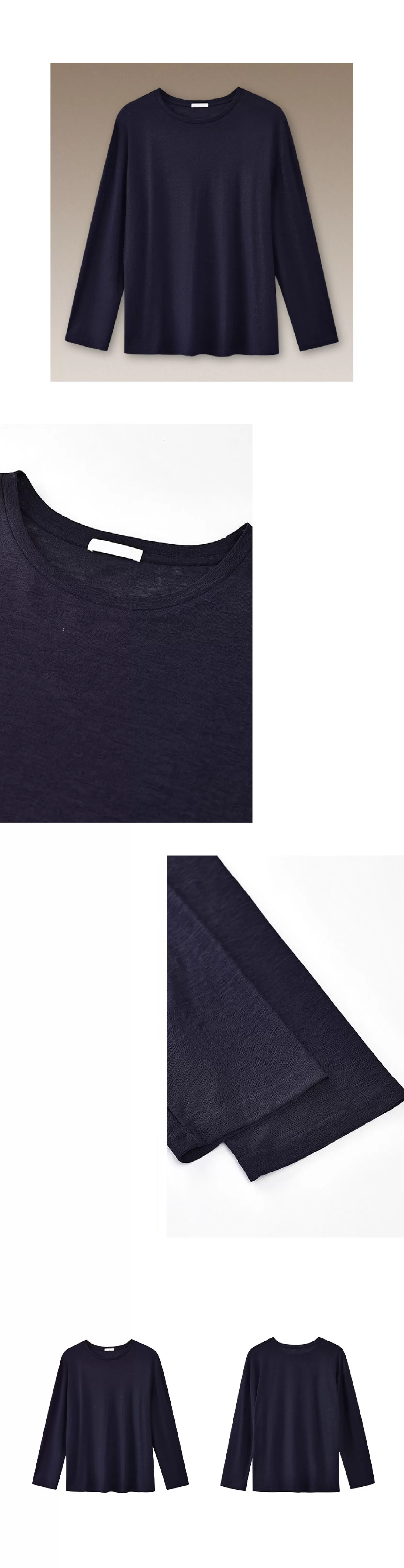 高品質桑蠶絲棉亞麻混紡竹節麻肌理感寬鬆顯瘦長袖T恤女