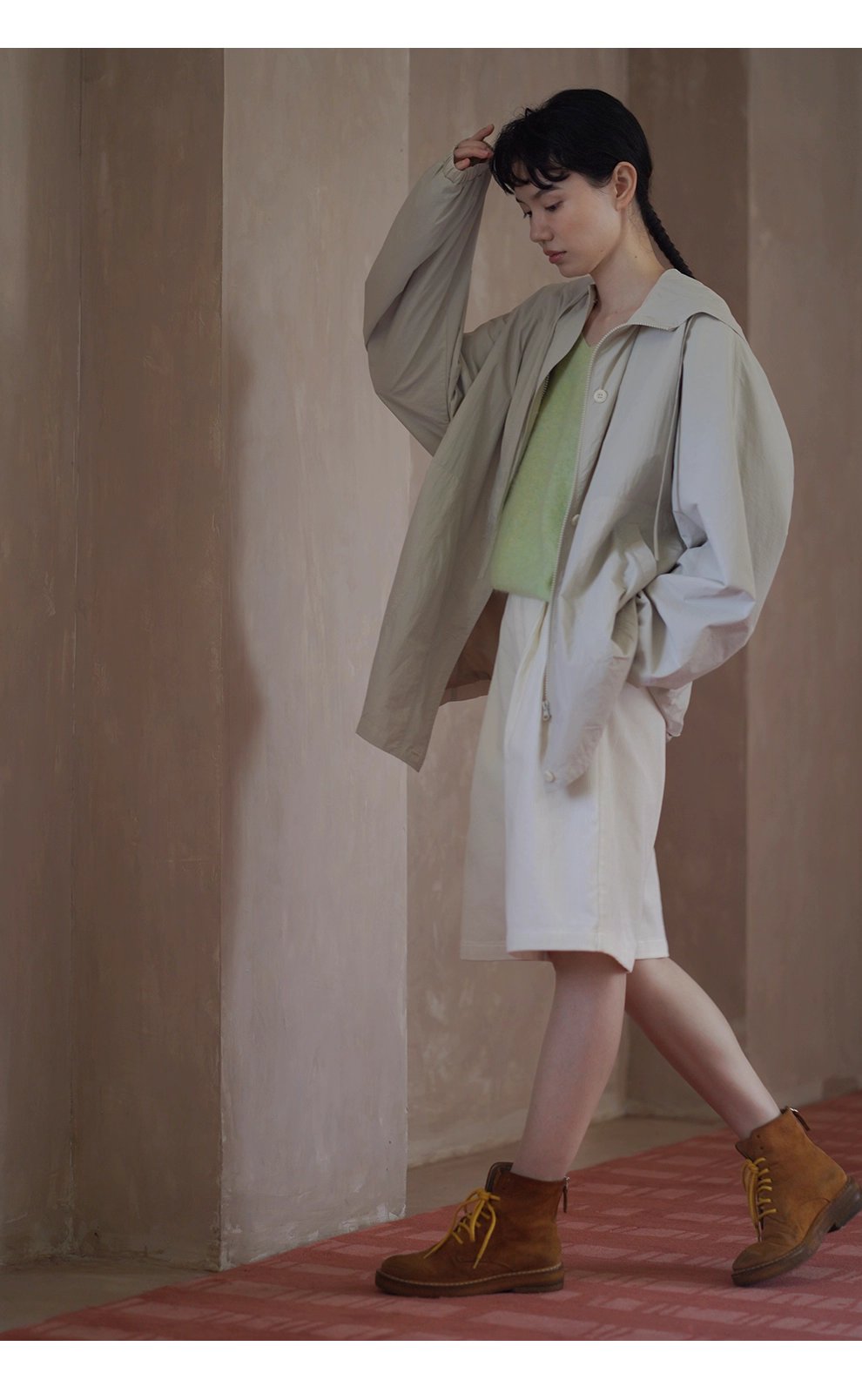 輕盈挺括山系少女外套寬鬆顯瘦連帽中長款輕戶外風衣女