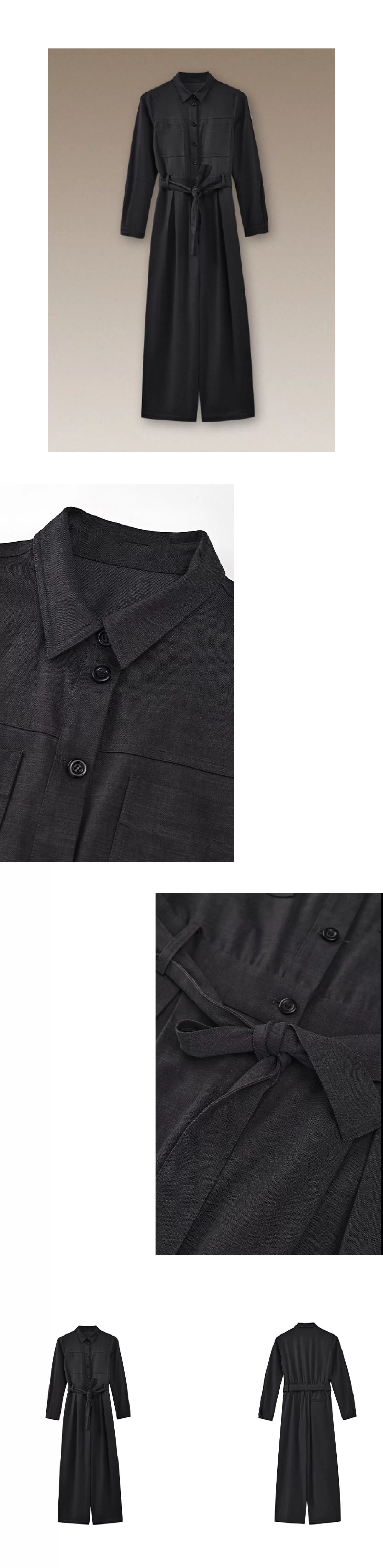 酷颯都市工裝寬鬆襯衫領闊腿顯瘦萊賽爾棉通勤連身褲