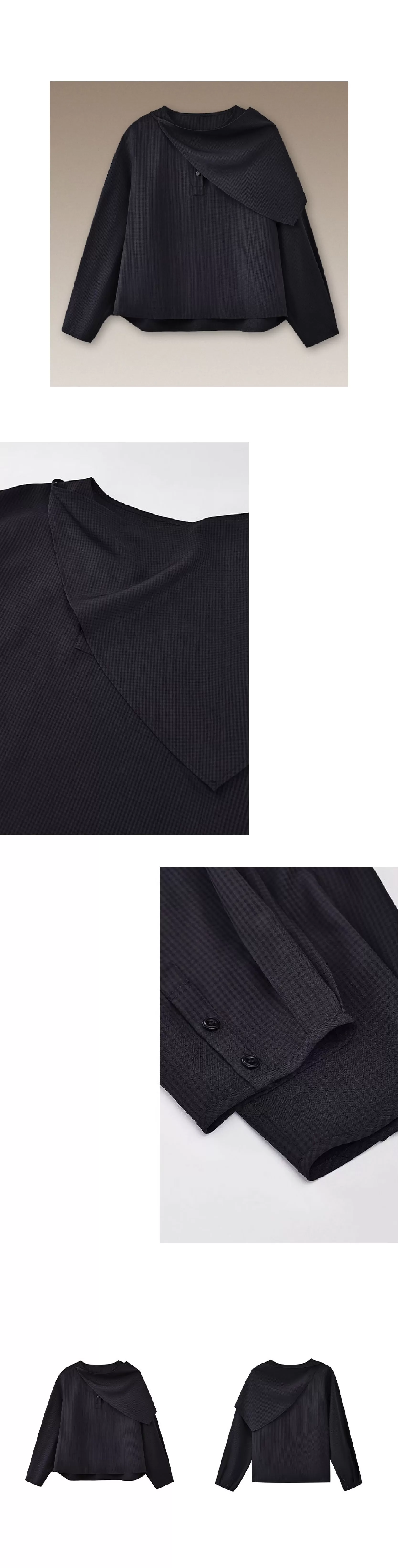 通勤造型低調小格紋寬鬆垂順顯瘦可拆式領巾長袖襯衫女