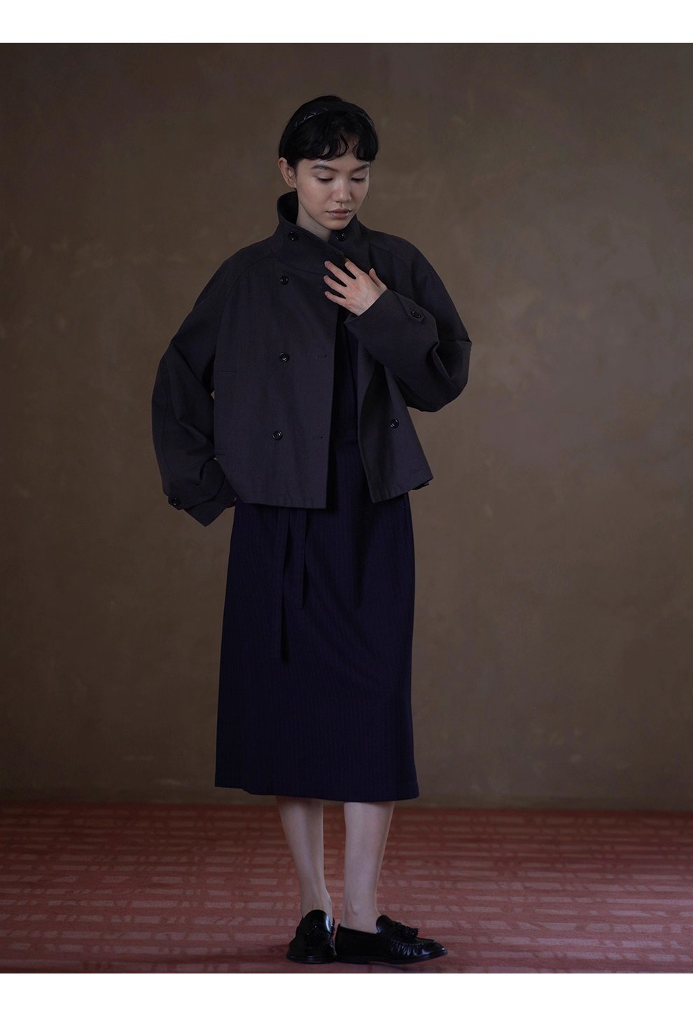 波士頓橋風衣挺括萊賽爾棉氣質立領剪裁寬鬆顯瘦外套女