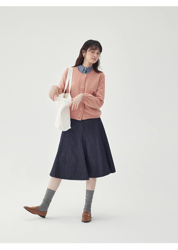 韓系提花圓領長袖針織衫女秋新款單排扣外套上衣