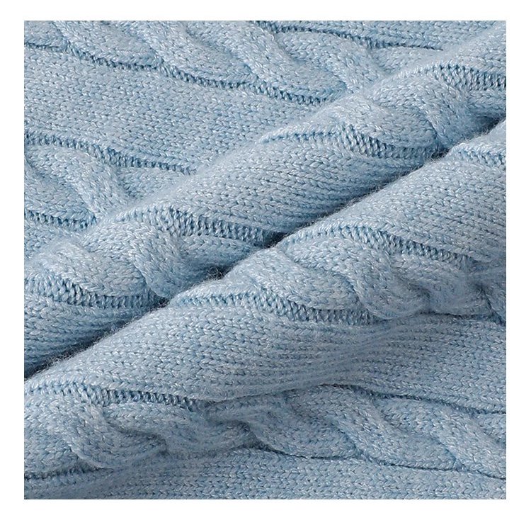 藍色綁帶圓領扭花針織衫女秋季新款百搭長袖上衣