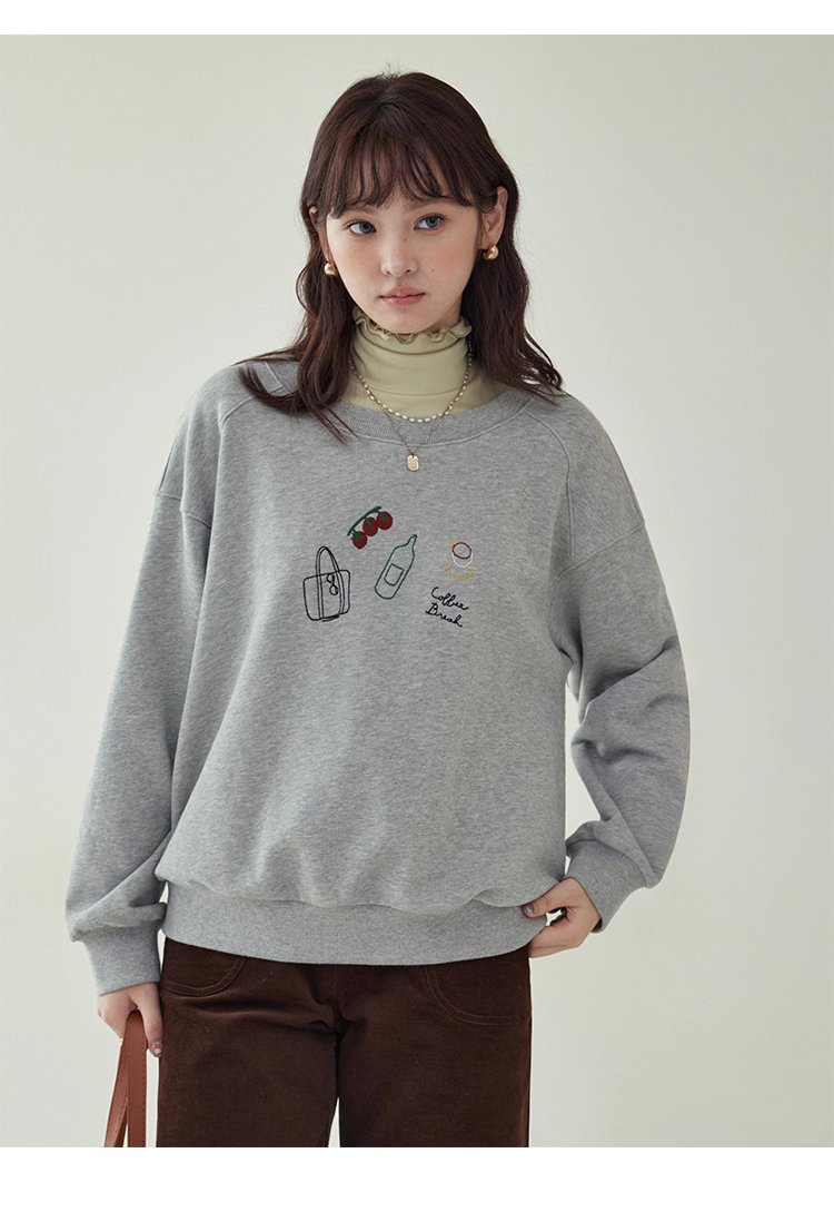 減齡刺繡圓領純棉衛衣女25秋季新款寬鬆長袖上衣