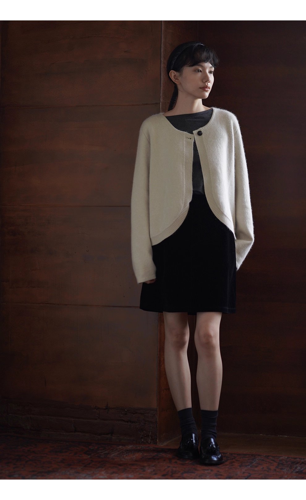 溫柔濾鏡氛圍感軟糯兔毛羊毛外套弧形門襟寬鬆毛衣開襟衫