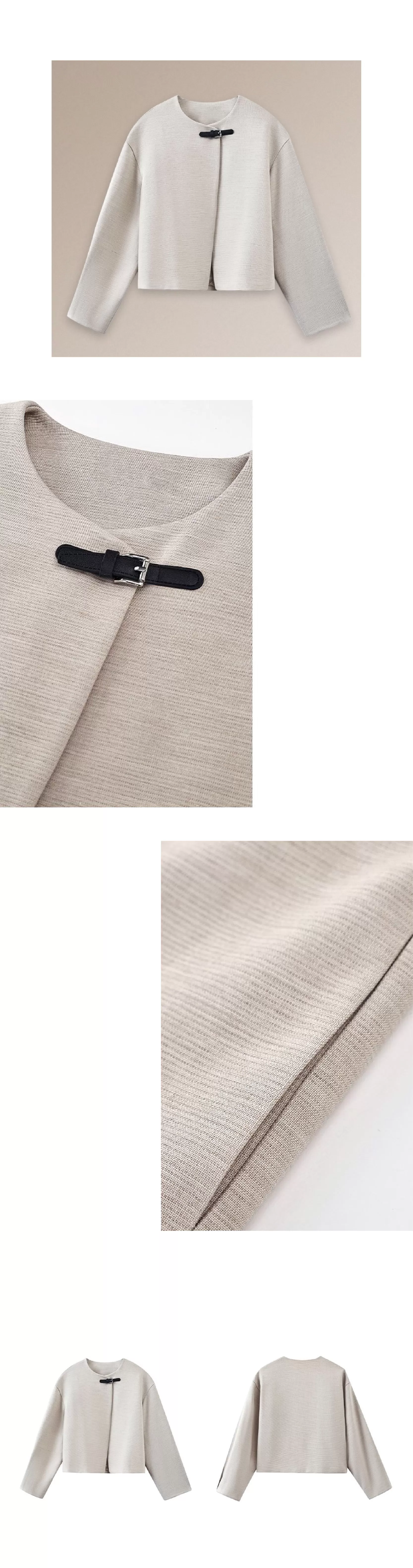 精巧皮袢系列羊毛精紡橫紋肌理感寬鬆圓領通勤西裝外套