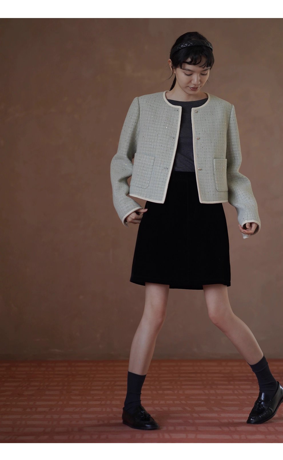 茉莉花紗編織小香羊毛混紡肌理感通勤顯瘦短版西裝外套