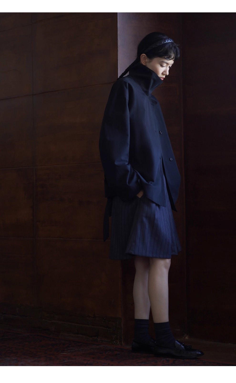 100棉細斜紋挺括水洗廓形立領寬鬆一手長顯瘦風衣外套女