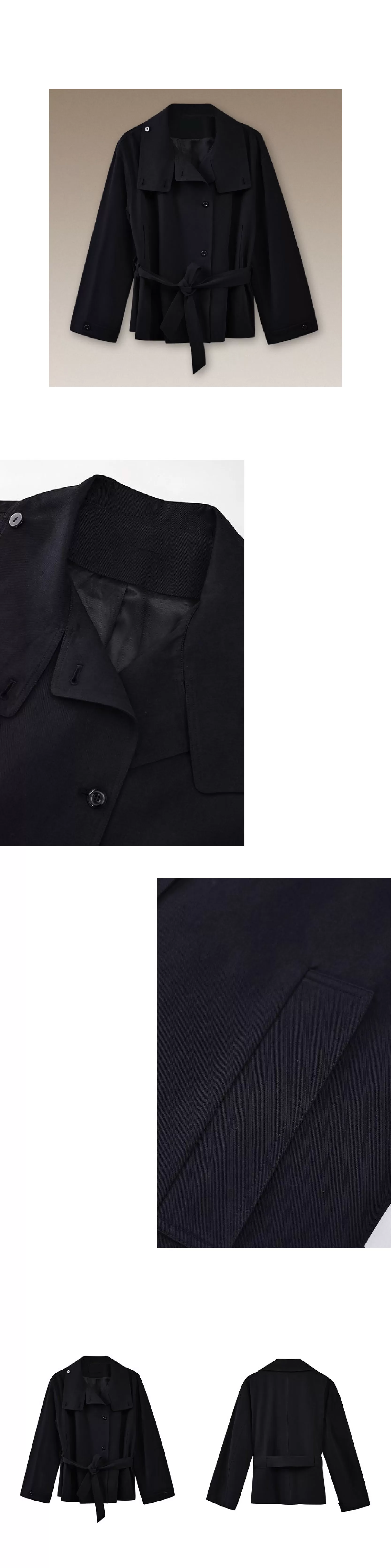 100棉細斜紋挺括水洗廓形立領寬鬆一手長顯瘦風衣外套女