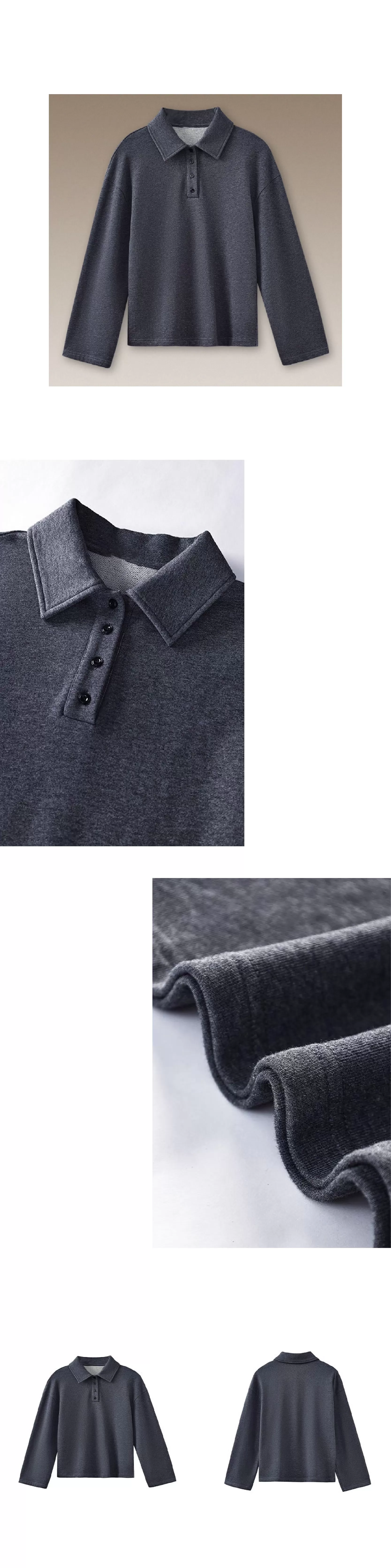 復古經典休閒碰撞Polo領寬鬆顯瘦100棉做舊花灰落肩衛衣