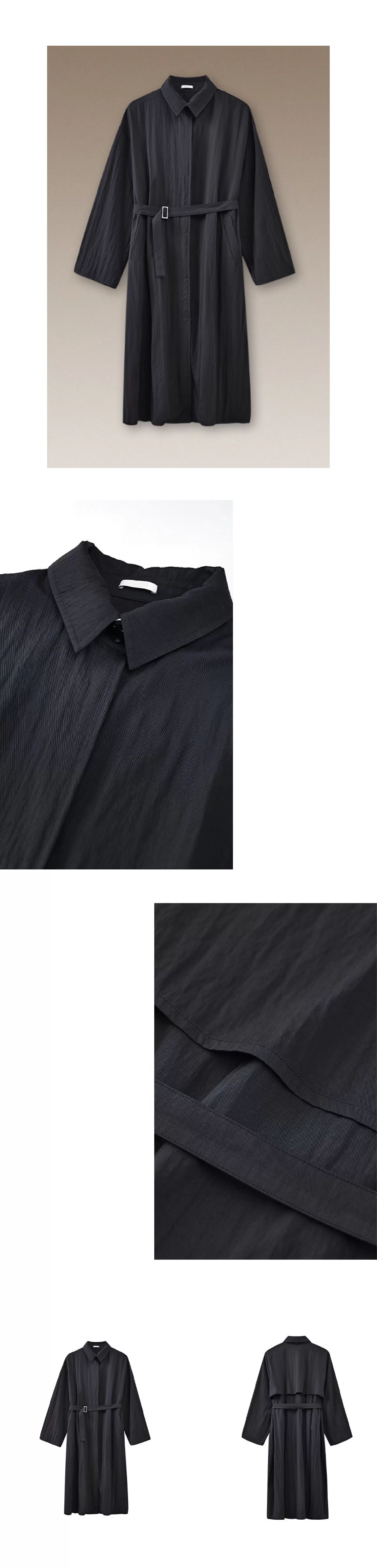 晚潮綠波風衣洋裝微皺肌理感寬鬆腰帶顯瘦通勤外套女