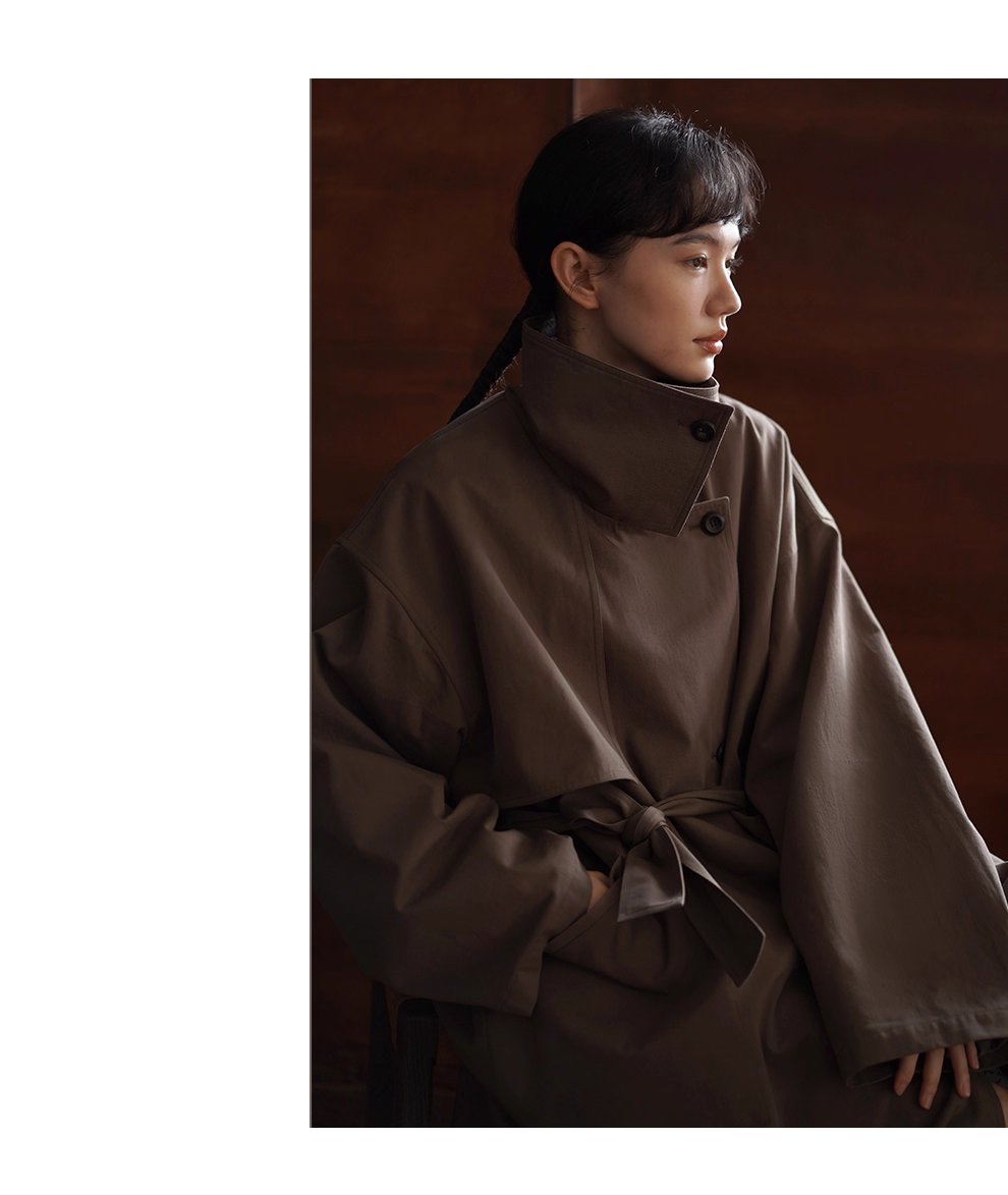 利落入秋100棉挺括寬鬆簡約氣場長款顯瘦通勤風衣外套女