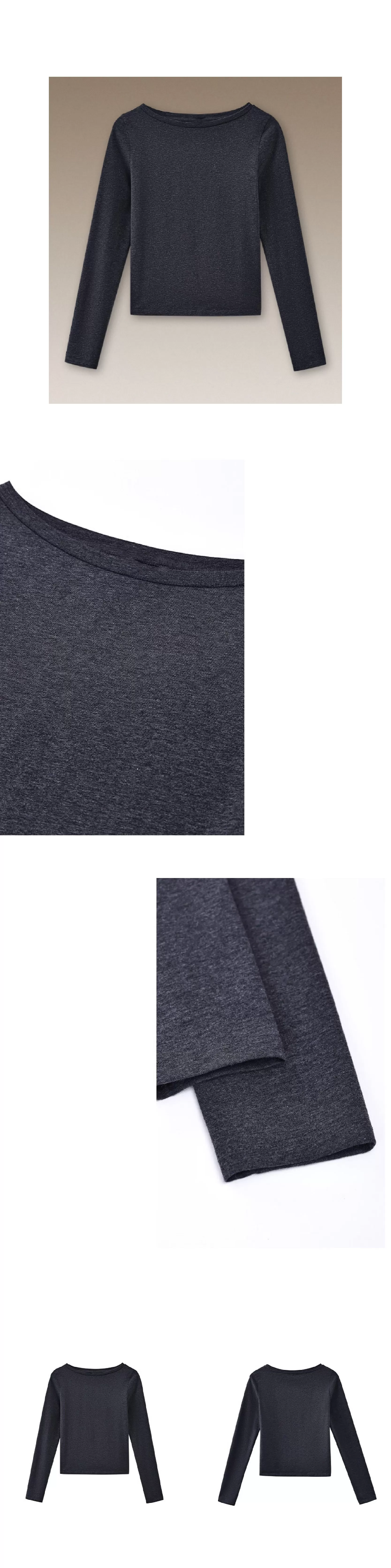 S級基本款內搭深花灰肌理彈性顯瘦合身一字領長袖上衣女